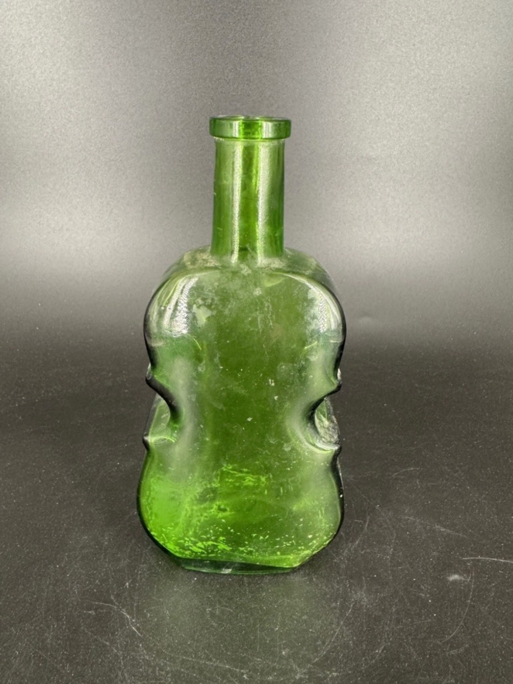 Vintage Wheaton Glass 7 Green Violin, Guitar, Cello or Bass Shaped Bottle